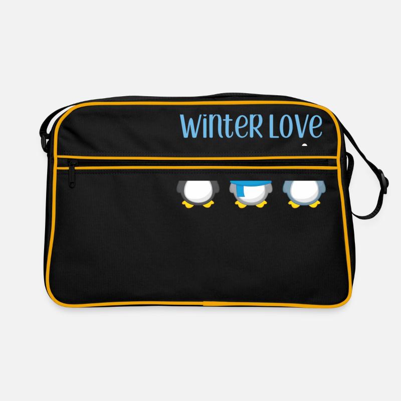 Pinguin - Winter - Geschenk - Süß - Pinguine - Retro Tasche - Schwarz/Gold