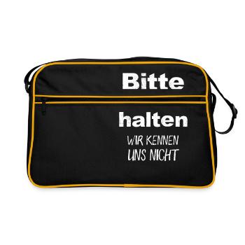 Bitte Abstand Halten Wir Kennen Uns Nicht Spruch - Retro Tasche - Schwarz/Gold - Vorne