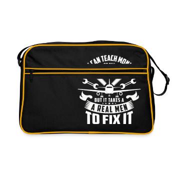 Teach monkey to fly plane real men fix it - Retro Tasche - Schwarz/Gold - Vorne