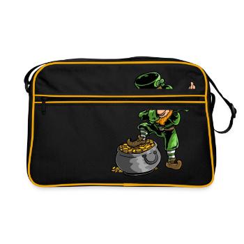 Dabbing Leprechaun Kobold St Patricks Day T-Shirts - Retro Tasche - Schwarz/Gold - Vorne