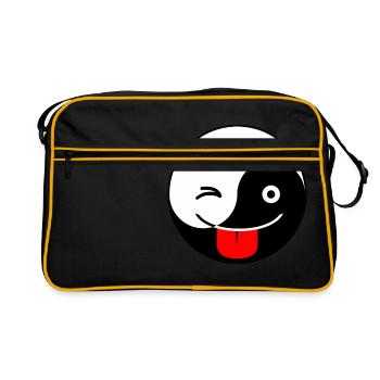Yin Yang Wink und Zunge Emoji Tai Chi Symbol niedlich - Retro Tasche - Schwarz/Gold - Vorne