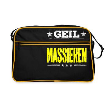 massieren - geil - Retro Tasche - Schwarz/Gold - Vorne