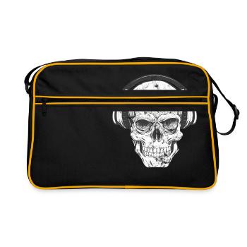 DJ Totenkopf mit Kopfhörer - Retro Tasche - Schwarz/Gold - Vorne
