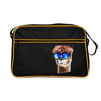 Lama Alpaka Shirts - Lama mit Sonnenbrille - Cool - Retro Tasche - Schwarz/Gold - Vorne
