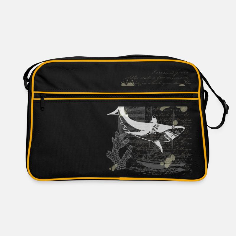 Vintage Steampunk Shark - Retro Tasche - Schwarz/Gold