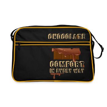 Schokolade - Trost - naschen - lecker - Schoko - Retro Tasche - Schwarz/Gold - Vorne