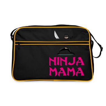 Ninja Mama Mutter Mutti T-Shirt Mutterag Geburtsta - Retro Tasche - Schwarz/Gold - Vorne