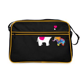 Elephant Autism Awareness T Shirt Gift - Retro Tasche - Schwarz/Gold - Vorne