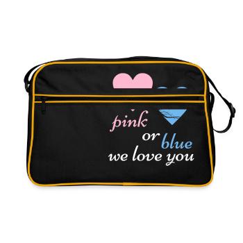 Pink Or Blue We Love Baby Geburt Schwangerschaft - Retro Tasche - Schwarz/Gold - Vorne