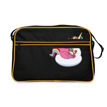 Flamingo auf Einhorn Luftmatraze kawaii Sommer - Retro Tasche - Schwarz/Gold - Vorne