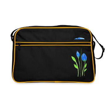 Fleurs bleues dans l'optique aquarelle moderne - Sac Retro - noir/or - Devant