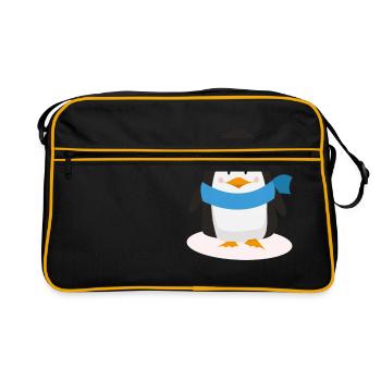 Knuffiger Pinguin - süßes Motiv - Kinder Geschenk - Retro Tasche - Schwarz/Gold - Vorne