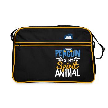 Pinguin ist mein Geist Tier Süßes T-Shirt - Retro Tasche - Schwarz/Gold - Vorne