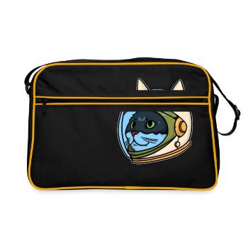 Astro cat - Astronaut - Katze - Kätzchen - Weltall - Retro Tasche - Schwarz/Gold - Vorne
