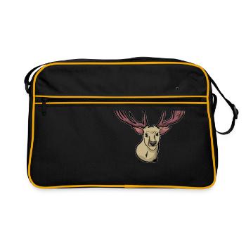 Unheimlich - Rentier - Hirsch - Hirschgeweih - Retro Tasche - Schwarz/Gold - Vorne