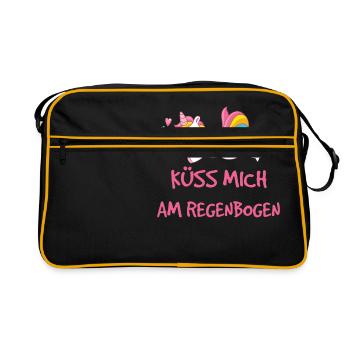 Küss mich am Regenbogen - Retro Tasche - Schwarz/Gold - Vorne
