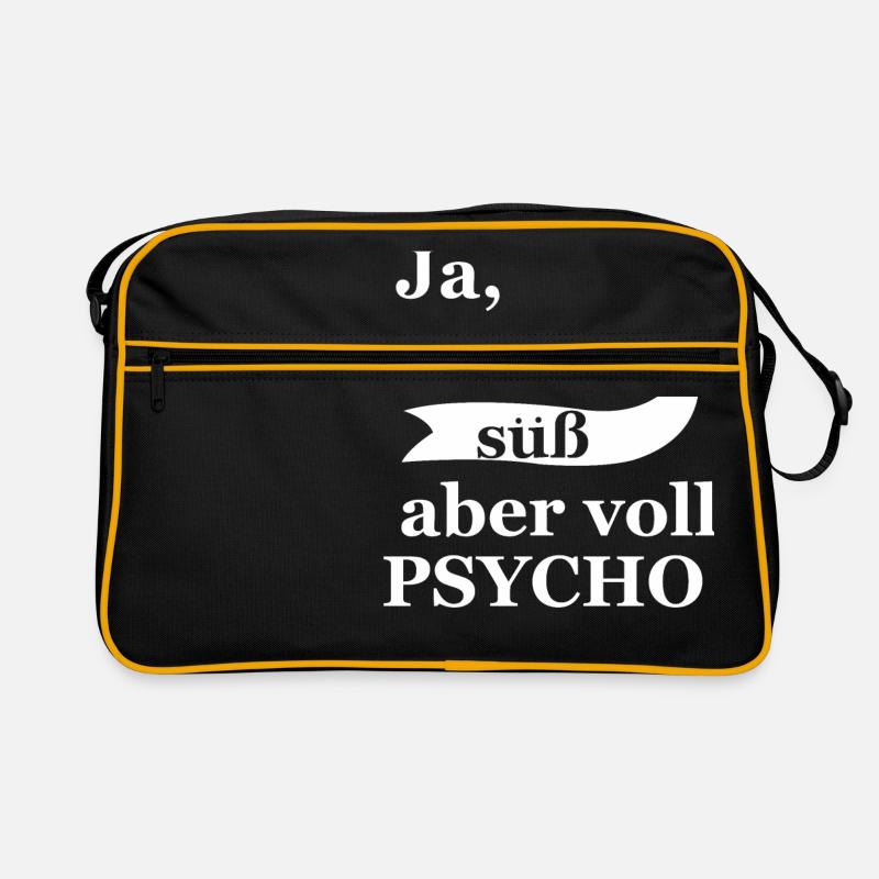 Ja ich bin süß aber voll psycho! - Retro Tasche - Schwarz/Gold