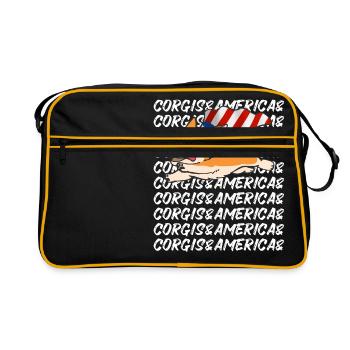 Fliegender Super Corgi Amerika USA Hundeliebe - Retro Tasche - Schwarz/Gold - Vorne