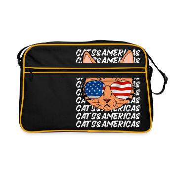 Katze mit Sonnenbrille Amerika USA Katzenliebhaber - Retro Tasche - Schwarz/Gold - Vorne