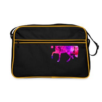 Horse Funny Animals Blue-Pink Watercolor Tee Shirt Kin - Retro Bag - black/gold - Front