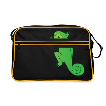 Reptil - Chamäleon - Chamäleons - Geschenk - Retro Tasche - Schwarz/Gold - Vorne