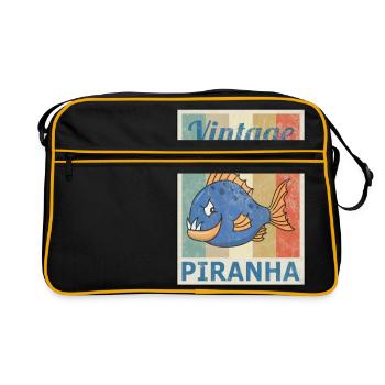 Piranha Vintage Retro Style Grunge - Retro Tasche - Schwarz/Gold - Vorne