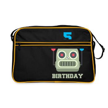 Fête d'anniversaire des enfants 5 anniversaire robot - Sac Retro - noir/or - Devant