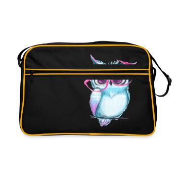 Süße Eule mit Brille - Retro Tasche - Schwarz/Gold - Vorne