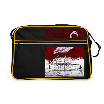 Rosa Flamingo - Retro Tasche - Schwarz/Gold - Vorne