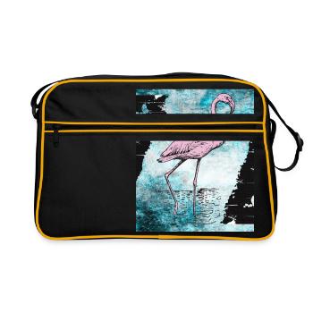 Rosa Flamingo - Retro Tasche - Schwarz/Gold - Vorne