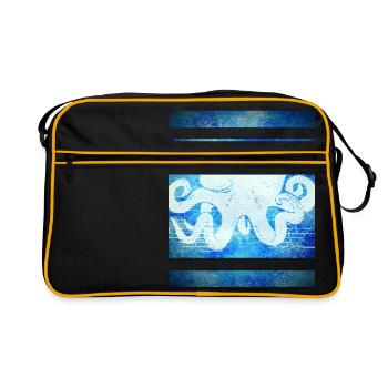 Octopus blau - Retro Tasche - Schwarz/Gold - Vorne