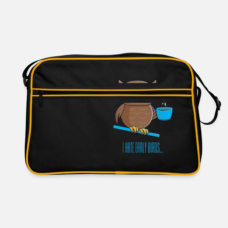 Nachteule mit Kaffee - Retro Tasche - Schwarz/Gold