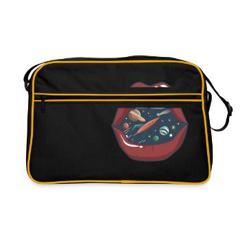 Kissing mouth in space - Retro Bag - black/gold - Front