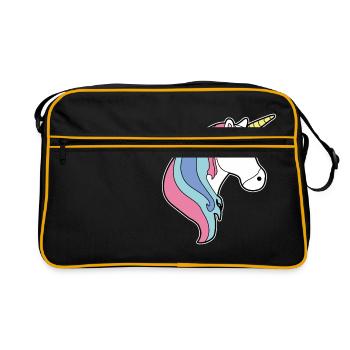 einhorn kopf mähne bunte lange haare - Retro Tasche - Schwarz/Gold - Vorne