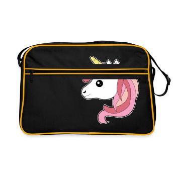 Einhorn rosa lange Haare Geschenk Idee - Retro Tasche - Schwarz/Gold - Vorne