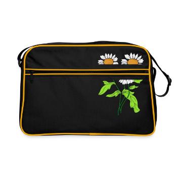 Gänseblümchen Blume Pflanze blühen Geschenkidee - Retro Tasche - Schwarz/Gold - Vorne