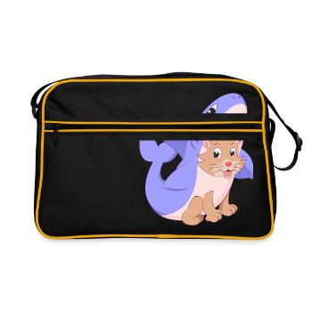 Cute cat in shark costume shirt gift cats - Retro Bag - black/gold - Front