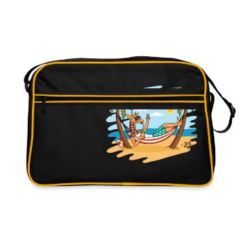 Drôle de girafe sur le cadeau de vacances d'été de plage - Sac Retro - noir/or - Devant