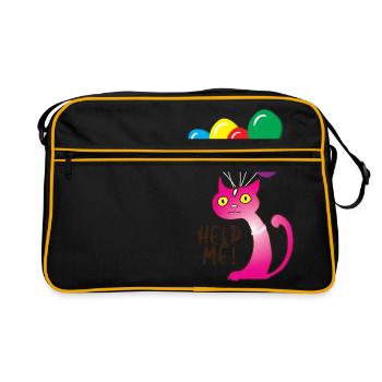 Cat Help me, Help me - Retro Bag - black/gold - Front