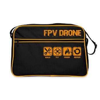 FPV Drone Build Fly Crash Repeat Geschenk Copter - Retro Tasche - Schwarz/Gold - Vorne