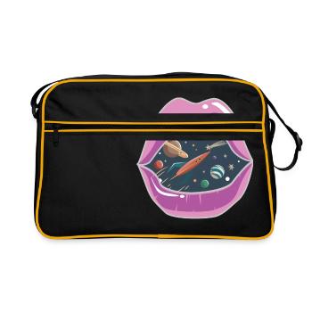 Pink lips / space - Retro Bag - black/gold - Front