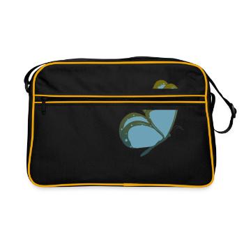Schmetterling blauer Falter - Retro Tasche - Schwarz/Gold - Vorne