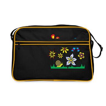 Snail on flower meadow - Retro Bag - black/gold - Front