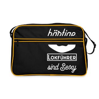 Bärtige Lokfuehrer sind sexy - Retro Tasche - Schwarz/Gold - Vorne