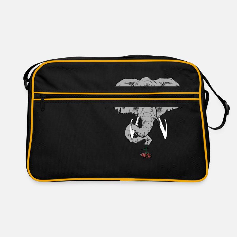 Éléphant avec trois yeux et fleur - Sac Retro - noir/or