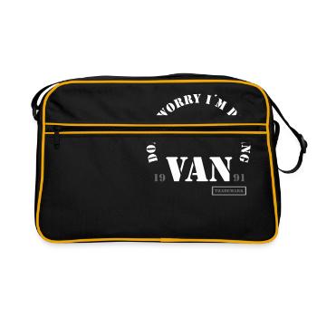 Camper Van Spruch - Retro Tasche - Schwarz/Gold - Vorne