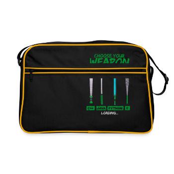 Cool Programmer Shirt Choose Your Weapon C++ Java - Retro Tasche - Schwarz/Gold - Vorne