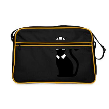 Engineer cat hard hat blueprint gift idea shirt - Retro Bag - black/gold - Front