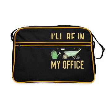 Garten Ich werde in meinem Büro sein - Retro Tasche - Schwarz/Gold - Vorne