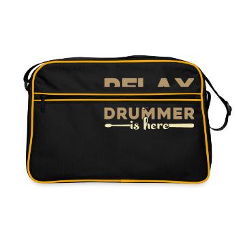 Relax the Drummer is here Geschenk Schlagzeug - Retro Tasche - Schwarz/Gold - Vorne